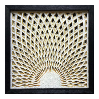 Radiant Sunrise Abstract Rice Paper Shadow Box Black Frame ...