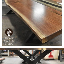 Live Edge Dining Table with River Glass in Black Walnut - Dining Tables