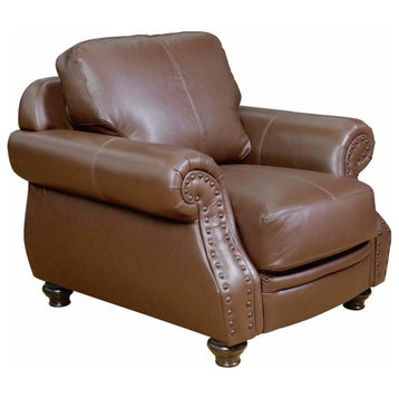 Sunset Trading Charleston 42" Top-Grain Leather Armchair in Chestnut