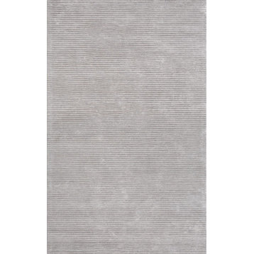 Pasargad Home Edgy Hand-Tufted Silk & Wool Silver Area Rug, 9'9"x13'9"