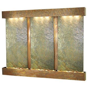 Olympus Falls Wall Fountain, Rustic Copper, Green Slate, Square Frame