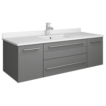 Lucera Wall Hung Bathroom Cabinet With Top & Undermount Sink, Gray, 48"