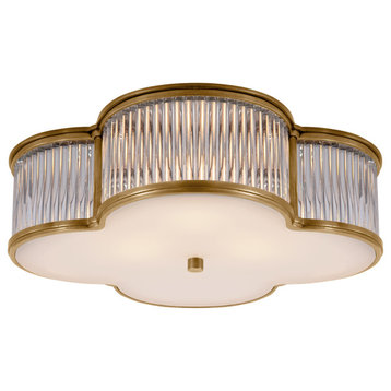 Basil 17" Flush Mount in Natural Brass and Clear Glass Rods with Frosted Glass