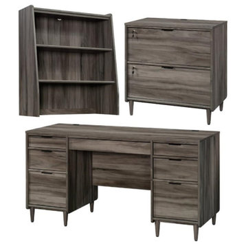 Home Square 3-Piece Set with Desk Lateral File Cabinet & Hutch in Jet Acacia