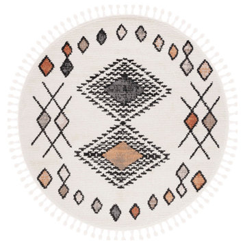 Safavieh Moroccan Tassel Collection MRT105A Rug, Ivory/Orange, 6'7" X 6'7" Round