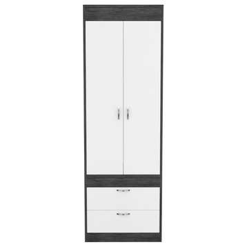 DEPOT E-SHOP Portugal Armoire, Two-Door Armoire, Two Drawers, Metal Handles,...