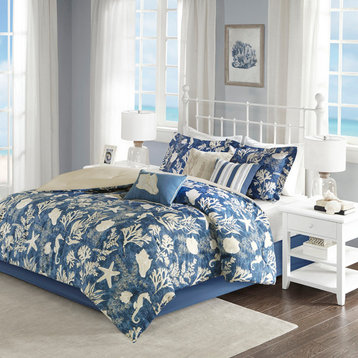 Madison Park Cape Cod 7 Piece Cotton Sateen Comforter Set in Blue