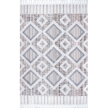 nuLOOM Journey Shag Checkered Tiles Tassel, Pink 2'8"x8' Runner