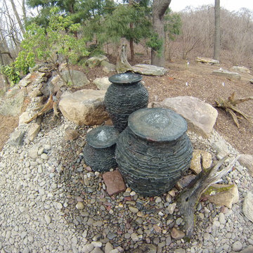 Multiple Bubbling Urn Fountain Feature with Pondless Waterfall