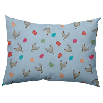 Chickens and Eggs Easter Decorative Lumbar Pillow, After Rain Blue, 14x20"