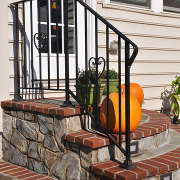 Flagstone Walkout Door Steps with Brick Border Treads and Chocolate Grey Risers