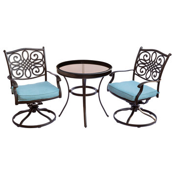 Traditions 3-Piece Swivel Bistro Set, 30" Table, Blue
