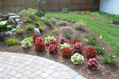 Design ideas for a mid-sized traditional full sun backyard mulch flower bed in Other.