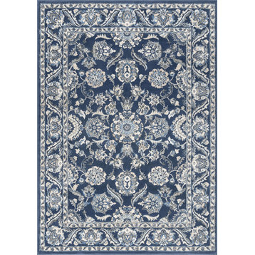 Shiloh Traditional Floral Dark Blue Rectangle Area Rug, 5'x7'