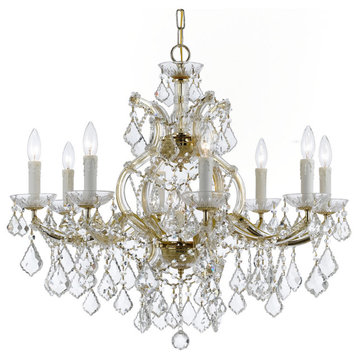 Maria Theresa 9 Light Chandelier, Gold, Clear Hand Cut