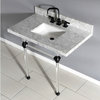 36X22 Marble Vanity Top w/Clear Acrylic Console Legs, Carrara Marble/Matte Black