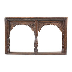 Consigned Vintage Arch Mirror, Traditional Wood Hand Carved Jharokha Wall Mirror