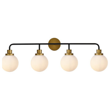 Hanson 4-Light Bath in Black & Brass & Frosted Shade