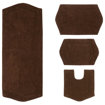 Waterford Collection Tufted Bath Rug, 4 Piece Set, Chocolate