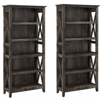 Bowery Hill 5 Shelves Wood Bookcase Set in Dark Gray Hickory