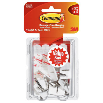 Command 17067-VP Small Wire Hooks Value Pack, 9 Hooks & 12 Strips