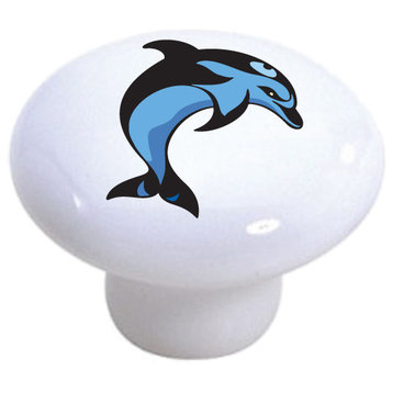 Black and Blue Dolphin Ceramic Cabinet Drawer Knob