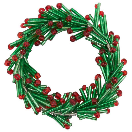 Beaded Napkin Rings With Wreath Design, Set of 4, Green