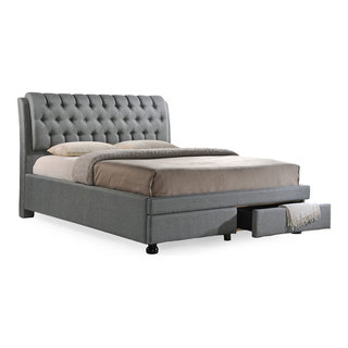 Ainge Button Tufted Fabric Upholstered Storage Bed With 2 Drawers