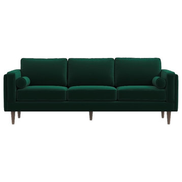 Hibernian Mid-Century Pillow Back Velvet Upholstered Sofa in Green