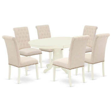 East West Furniture Avon 7-piece Wood Dinette Set in Linen White/Light Beige