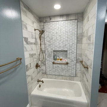 Master Bathroom, Blues, Golds and whites