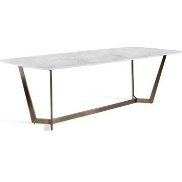 Lowell Dining Table Carrara White, Antique Bronze