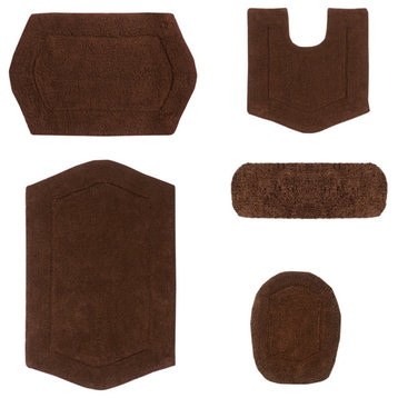 Waterford Absorbent Cotton, Machine Washable 5-Piece Rug Set, Chocolate
