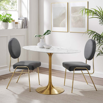 Lippa 48" Oval Artificial Marble Dining Table in Gold White