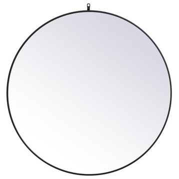Elegant Rowan Metal Frame Round Mirror With Decorative Hook 45" MR4745BK Black