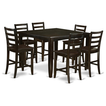 7-Piece Counter Set, Square Table With 6 Counter Chairs, Cappuccino