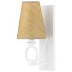 Hudson Valley Lighting - Pendelton 1-Light Wall Sconce White Plaster - Tapered shades made of natural buri buri material are mounted atop smooth metal rings for a look that is both modern and organic. Light reflects beautifully off the inside lining of the shade as well as through the shade itself. The two-tier chandelier and single-light wall sconce are available in White Plaster or Aged Iron/Black Iron.