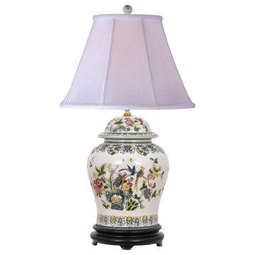 Chinese Porcelain Famille Rose Birds Motif Temple Jar Table Lamp 29"