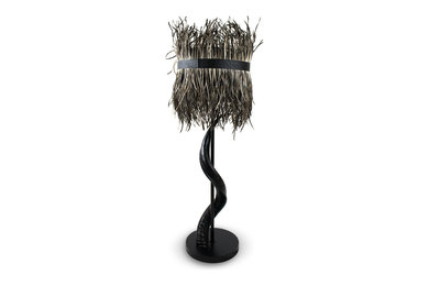 Kudu Horn Lamp with Split Goose Feather Shade (Black/Grey)