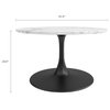 Retro Coffee Table, Black Pedestal Base & Round Beveled White Faux Marble Top