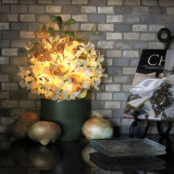 Dancing Orchids - White/Yellow in Green Ceramic Vase