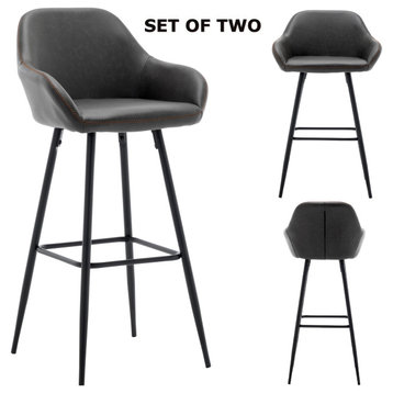 Premium Upholstered Gray Accent Bar Chair, Set of 2, 29"