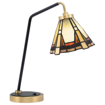 1-Light Desk Lamp, Matte Black/New Age Brass Finish, 7" Zion Art Glass