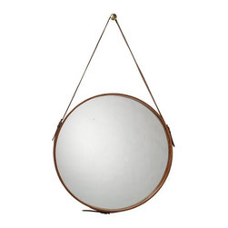 Round Leather Mirror with Hook - Wall Mirrors