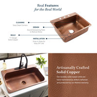 Angelico Copper 25" Single Bowl Drop-In Kitchen Sink With 4 Holes