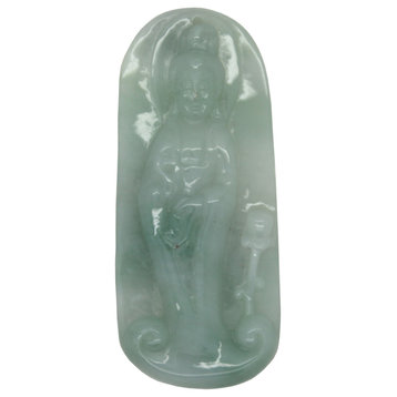 Light Green Standing Jade Kwan Yin - Bodhisattva - Goddess Of Mercy Jade Pendant