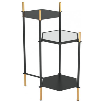 Moderna 3 Level Black and Gold Accent Side Table