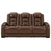 Ashley Furniture The Man-Den Leather Power Reclining Sofa with Headrest in Brown