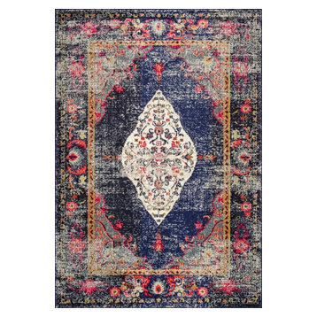 Iris Fading Oriental Medallion Area Rug, Navy, 9'x12'