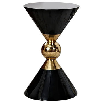 Modern Round Black End Table of Hourglass Fiberglass in Small